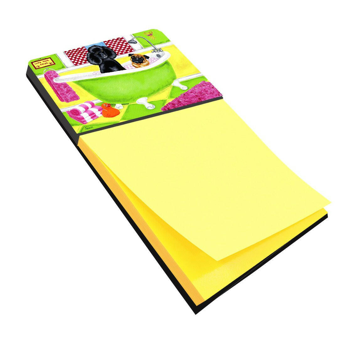 Tub for Two with Poodle and Pug Watercolor Sticky Note Holder Refillable Dispenser Desk Accessory 3x3 Pad Gift