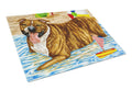 Beach Bum Staffie Cutting Board Tempered Glass Kitchen Cutting Surface, Heat Resistant Chopping, Non-Slip Feet, Food Prep & Serving