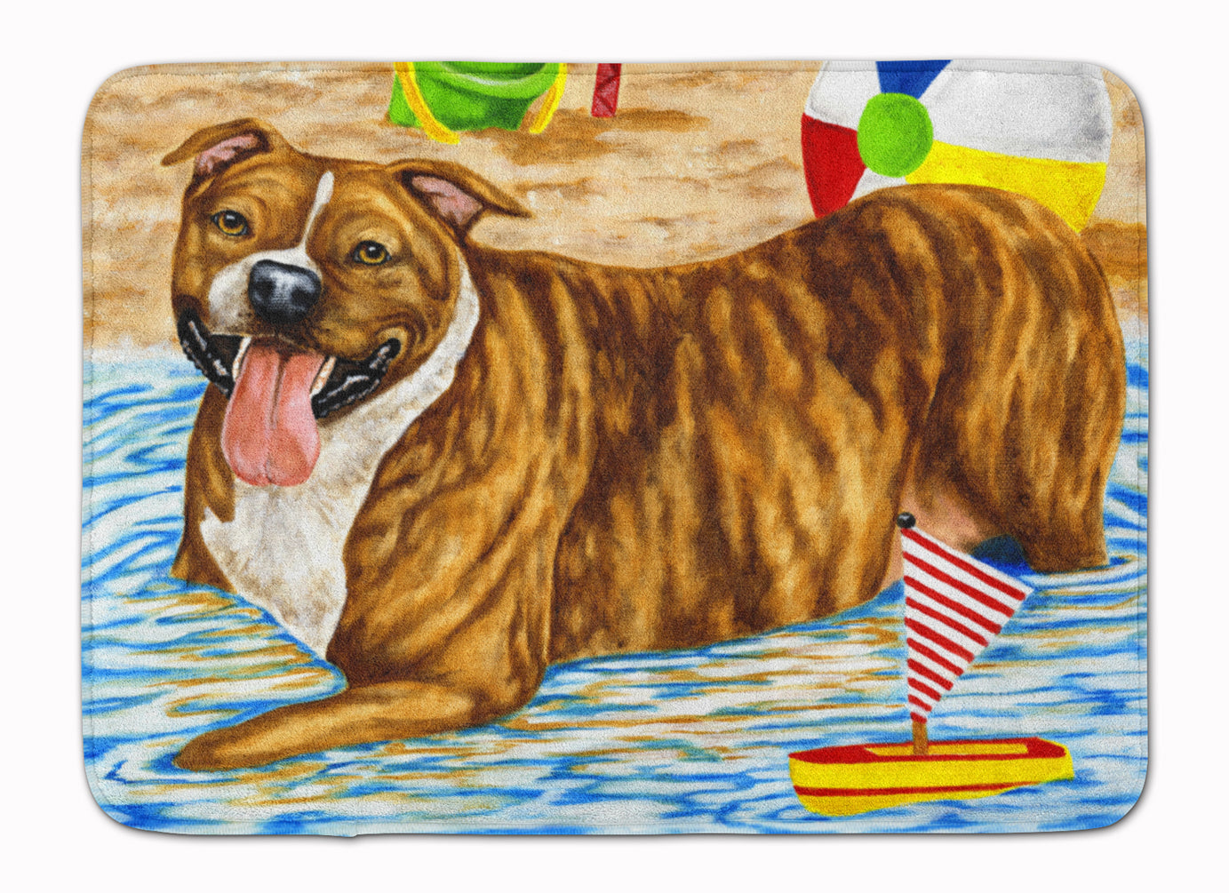 Beach Bum Staffie Memory Foam Kitchen Mat Machine Washable Anti-Fatigue Cushion Comfort Bath or Kitchen Rug