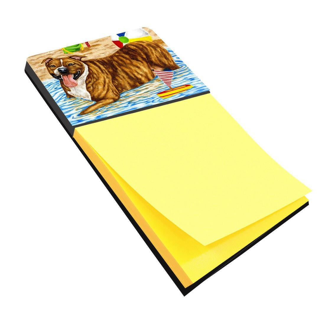 Beach Bum Staffie Watercolor Sticky Note Holder Refillable Dispenser Desk Accessory 3x3 Pad Gift