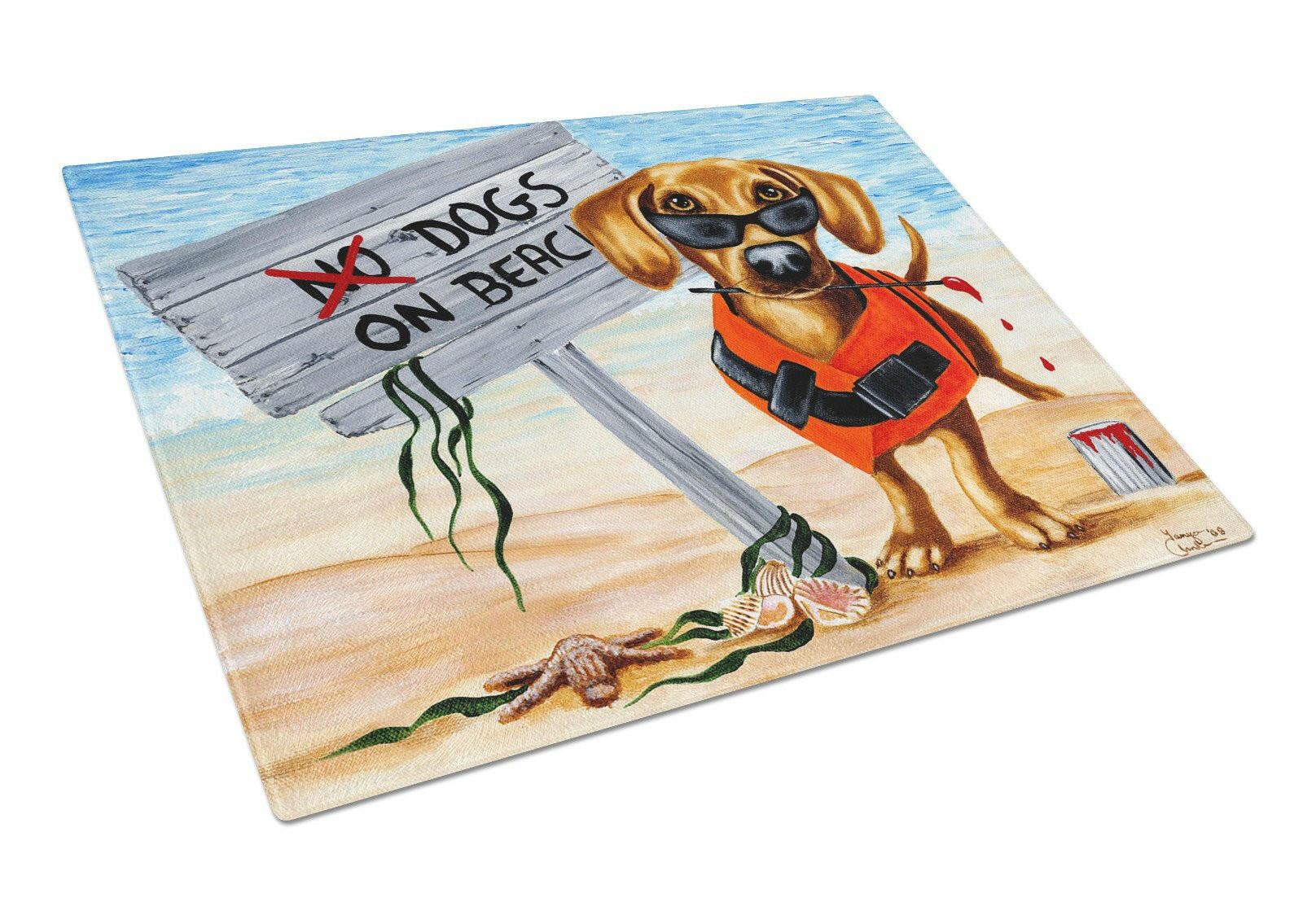 The Dog Beach Dachshund Cutting Board Tempered Glass Kitchen Cutting Surface, Heat Resistant Chopping, Non-Slip Feet, Food Prep & Serving