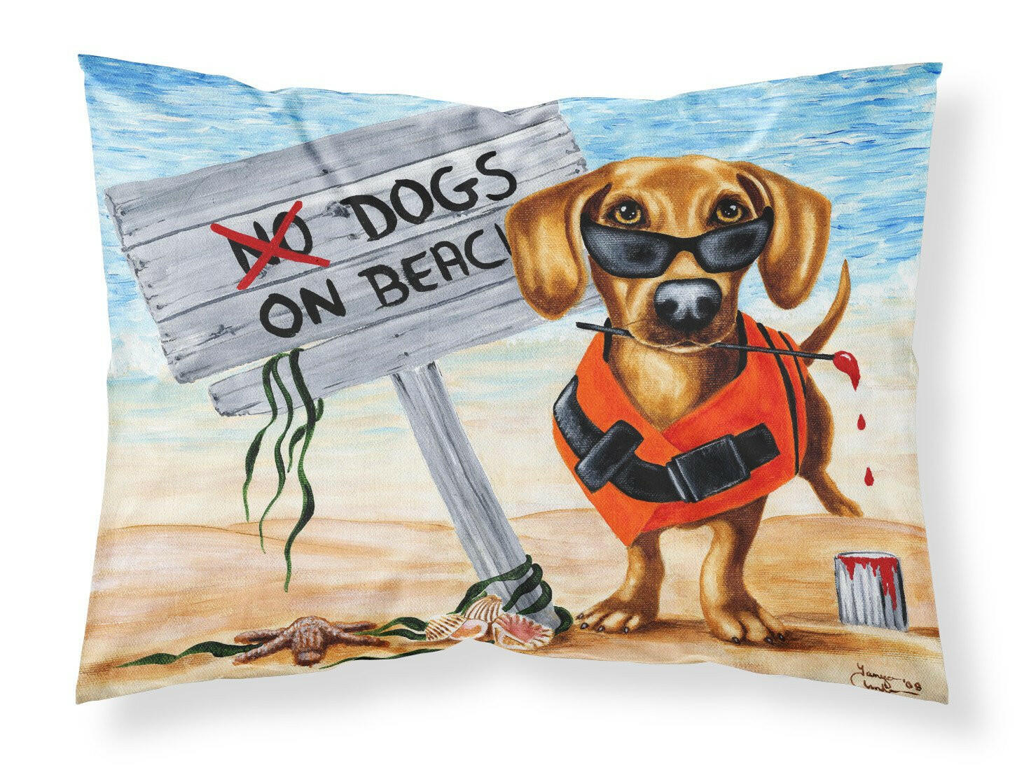 The Dog Beach Dachshund Standard Pillowcase Lightweight Super Soft Easy Care Decorative Artwork Pillowcase, Standard