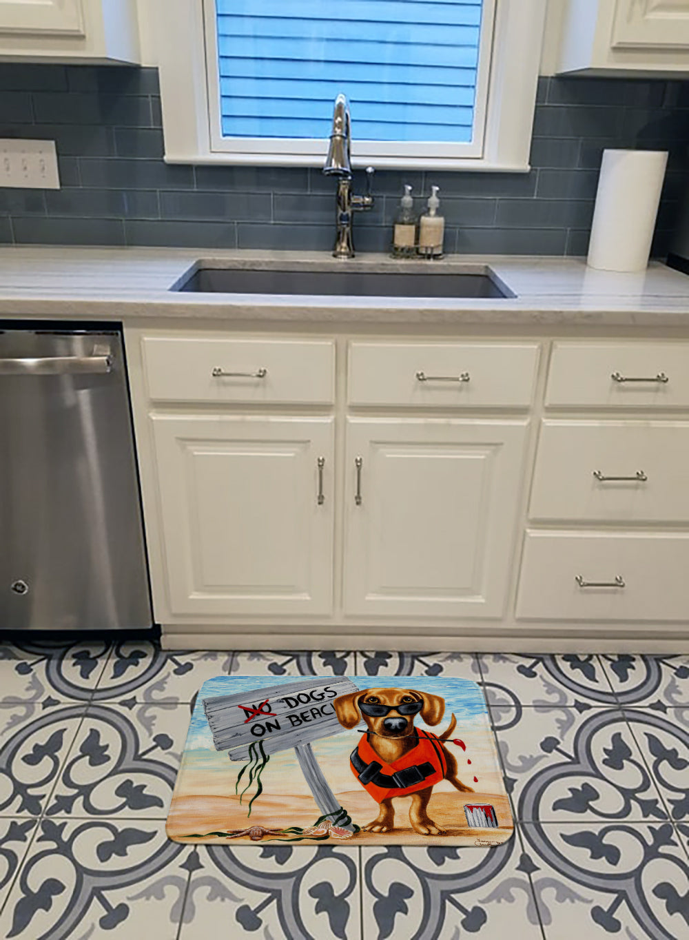 The Dog Beach Dachshund Memory Foam Kitchen Mat Machine Washable Anti-Fatigue Cushion Comfort Bath or Kitchen Rug
