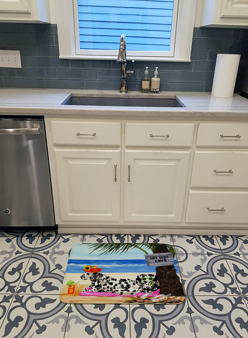 Hot Spot Cove Beach Dalmatian Memory Foam Kitchen Mat Machine Washable Anti-Fatigue Cushion Comfort Bath or Kitchen Rug