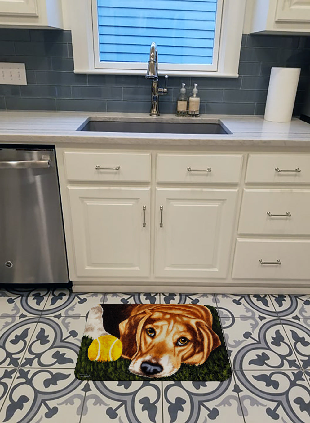 Have Ball Will Travel Beagle Memory Foam Kitchen Mat Machine Washable Anti-Fatigue Cushion Comfort Bath or Kitchen Rug