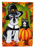 Thanksgiving Friends Schnauzer House Flag 28x40 Porch Sleeve Pole Decorative Outside Yard Banner Artwork Wall Hanging, Polyester
