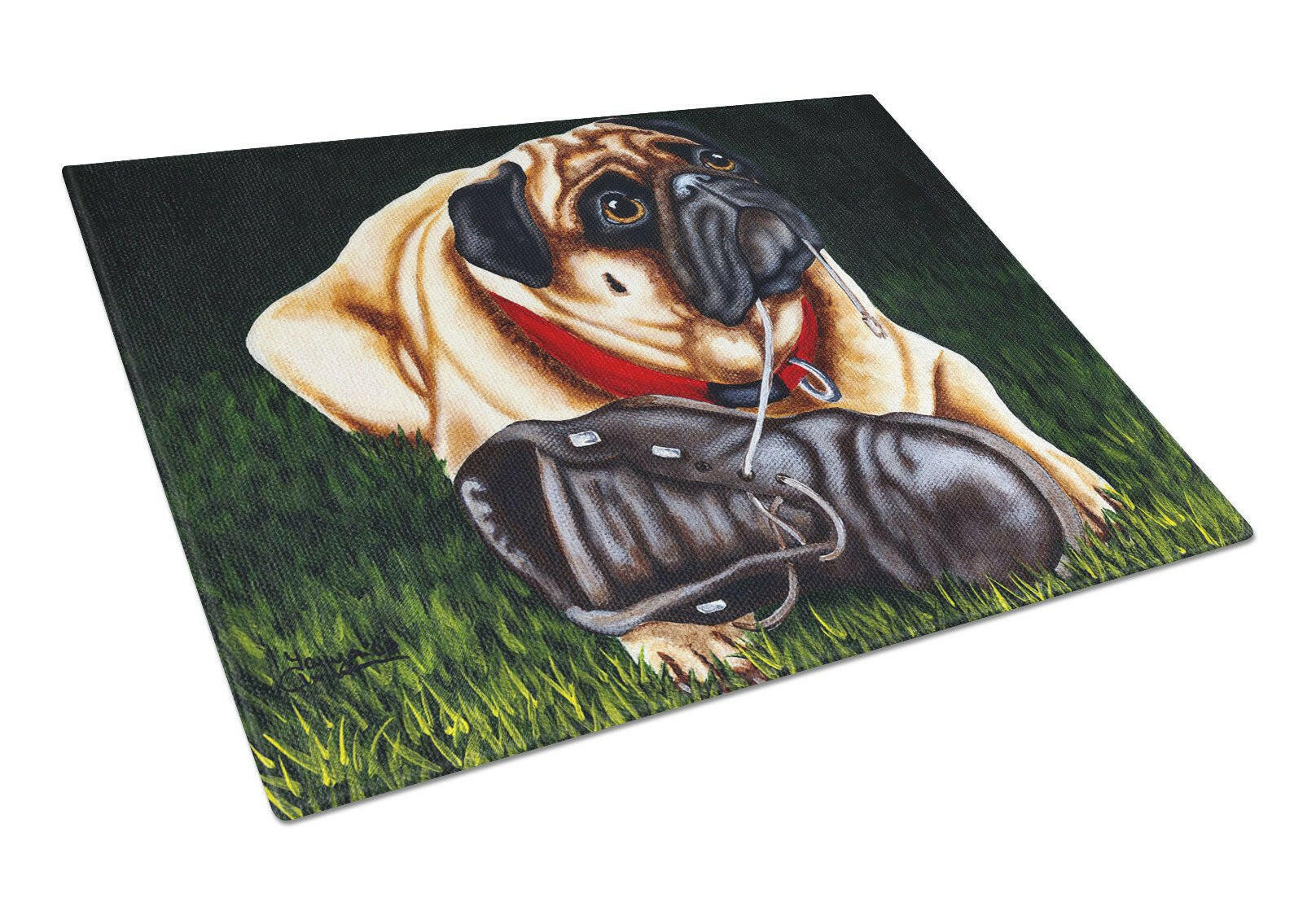 Cluster Buster the Pug Cutting Board Tempered Glass Kitchen Cutting Surface, Heat Resistant Chopping, Non-Slip Feet, Food Prep & Serving
