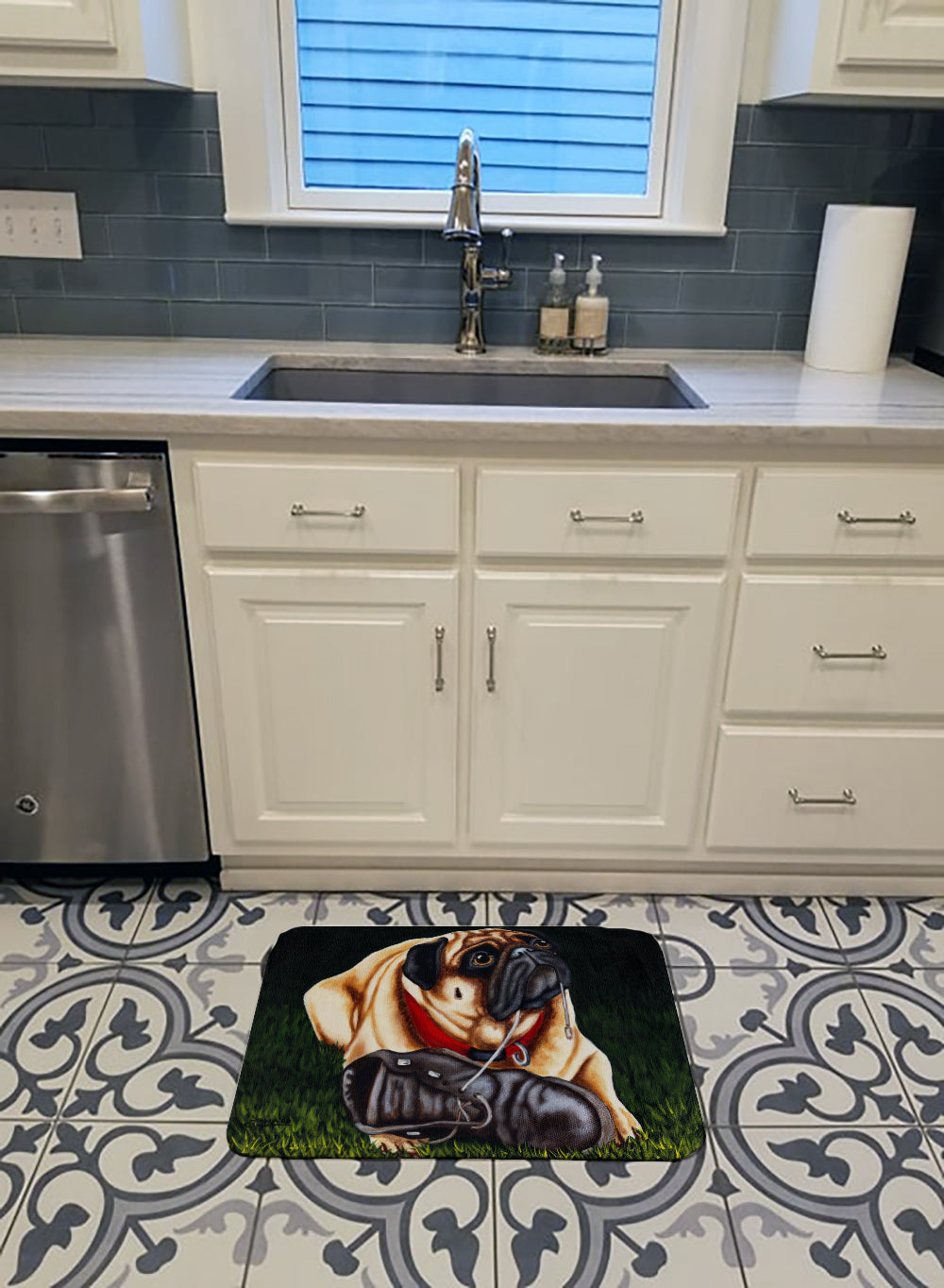 Cluster Buster the Pug Memory Foam Kitchen Mat Machine Washable Anti-Fatigue Cushion Comfort Bath or Kitchen Rug