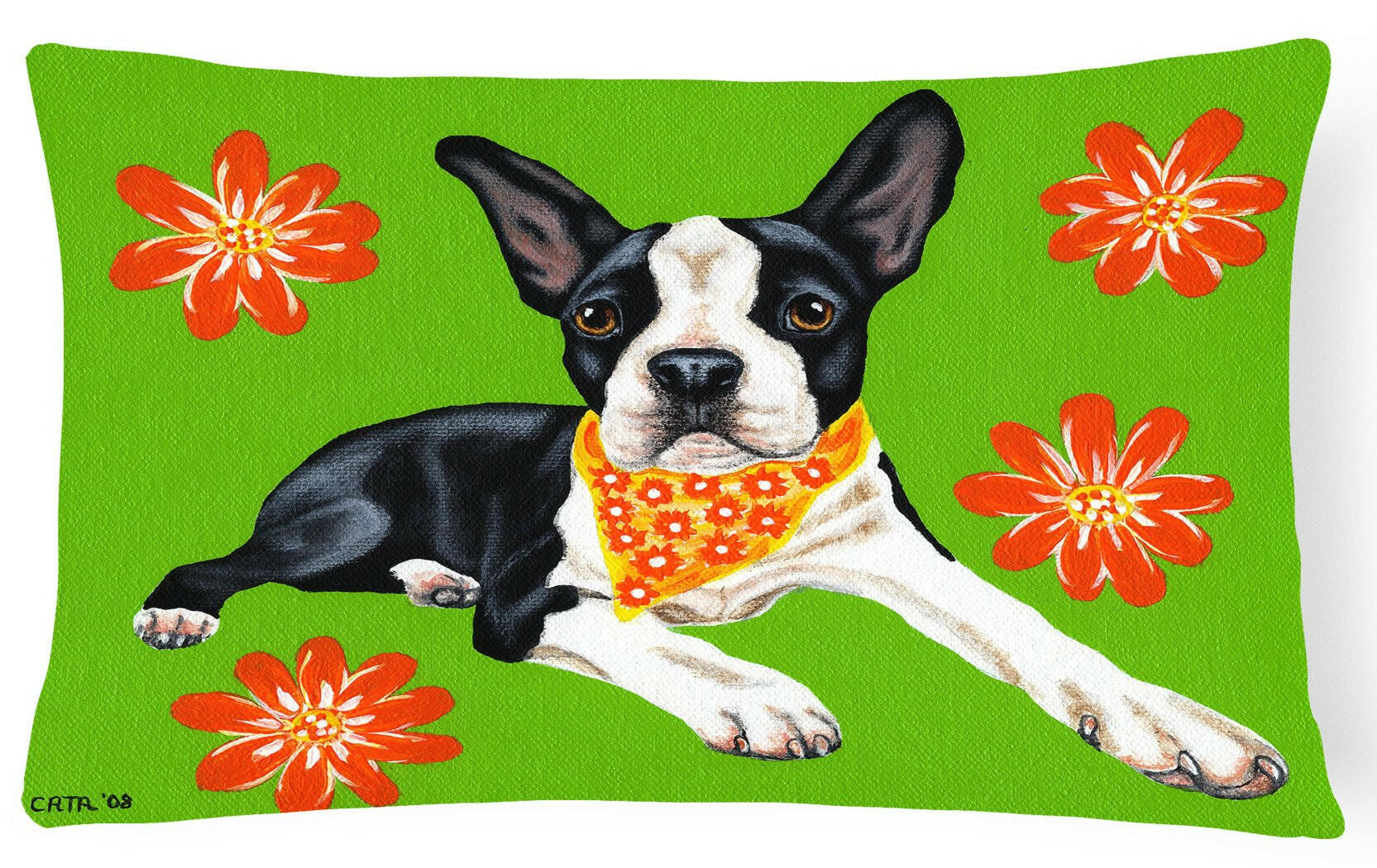 Cosmo Cutie Boston Terrier Decorative Throw Pillow 12x16 Indoor Outdoor Accent Cushion, Fabric Cover with Insert for Sofa, Bed, Porch & Living Room