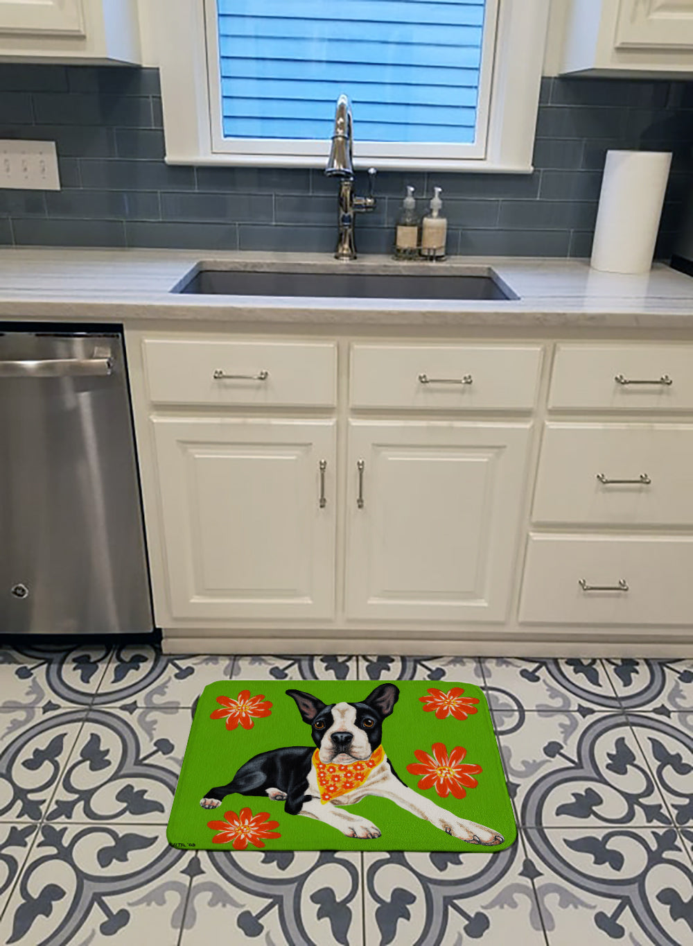 Cosmo Cutie Boston Terrier Memory Foam Kitchen Mat Machine Washable Anti-Fatigue Cushion Comfort Bath or Kitchen Rug