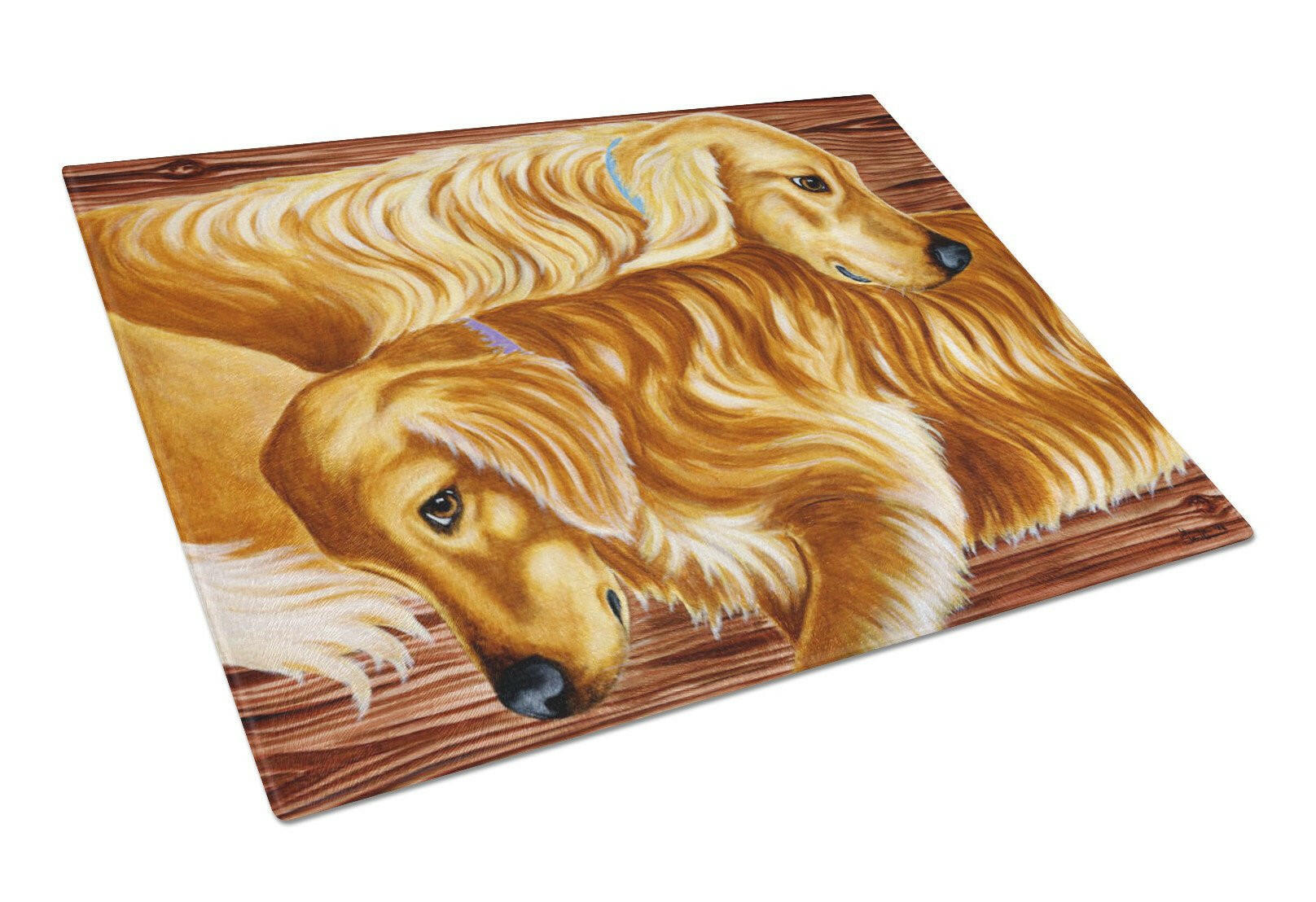 Zeus and Chloie the Golden Retrievers Cutting Board Tempered Glass Kitchen Cutting Surface, Heat Resistant Chopping, Non-Slip Feet, Food Prep & Serving