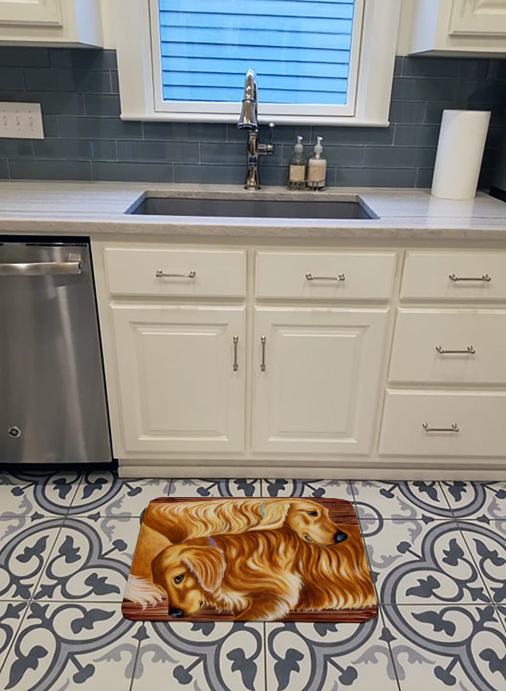 Zeus and Chloie the Golden Retrievers Memory Foam Kitchen Mat Machine Washable Anti-Fatigue Cushion Comfort Bath or Kitchen Rug