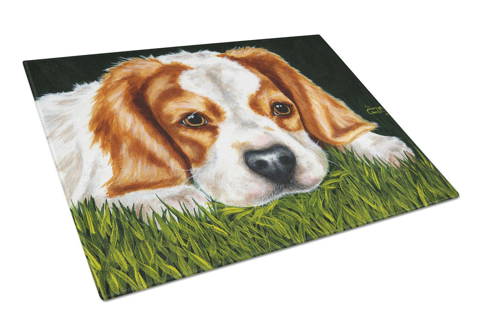 Cavalier Spaniel in the Grass Cutting Board Tempered Glass Kitchen Cutting Surface, Heat Resistant Chopping, Non-Slip Feet, Food Prep & Serving