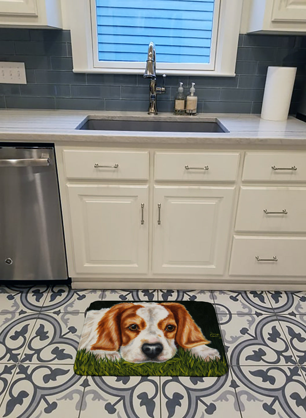 Cavalier Spaniel in the Grass Memory Foam Kitchen Mat Machine Washable Anti-Fatigue Cushion Comfort Bath or Kitchen Rug