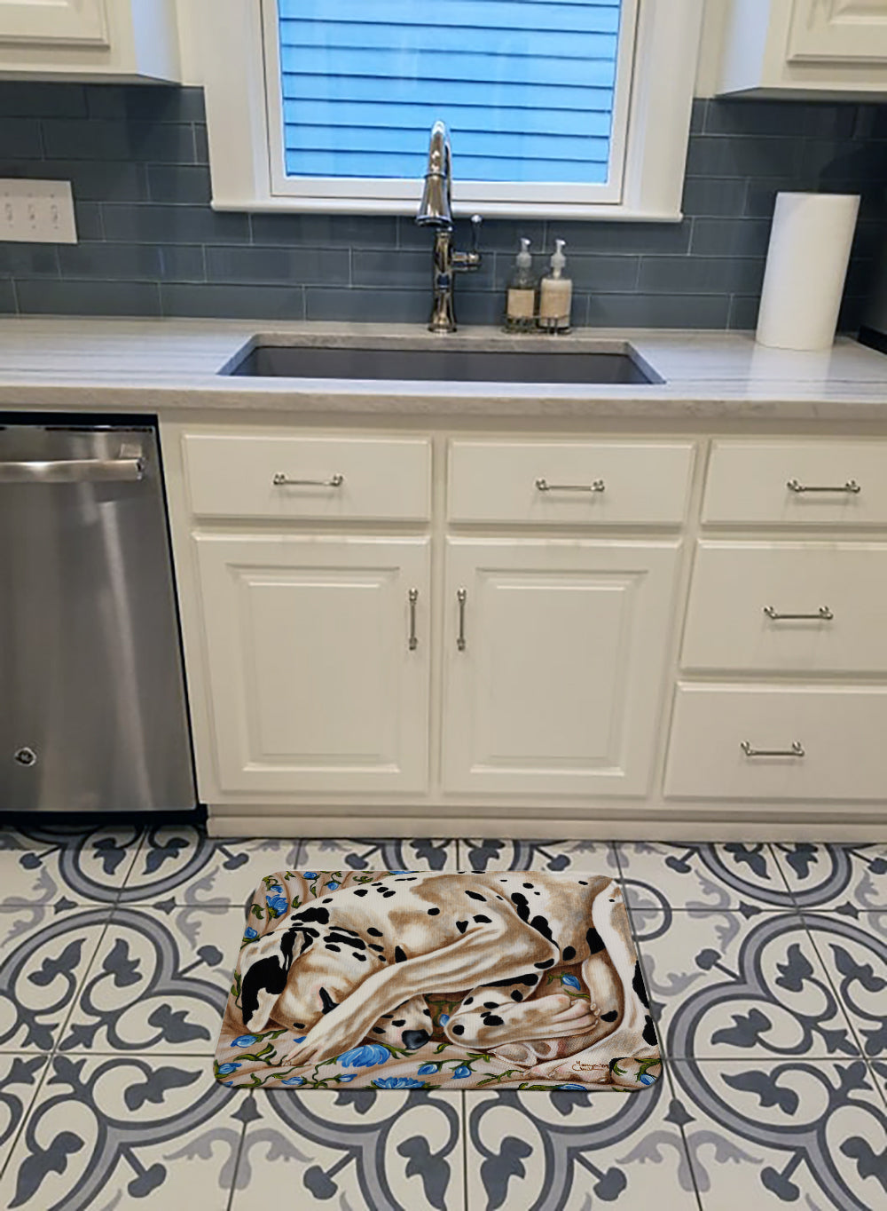 Bed of Roses Dalmatian Memory Foam Kitchen Mat Machine Washable Anti-Fatigue Cushion Comfort Bath or Kitchen Rug