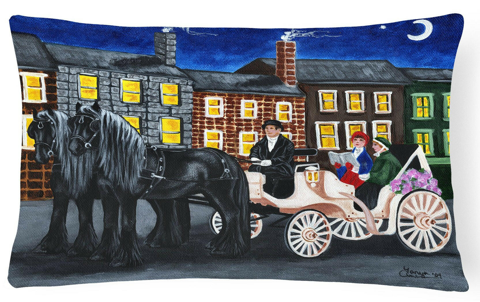 City Carriage Ride Horse Decorative Throw Pillow 12x16 Indoor Outdoor Accent Cushion, Fabric Cover with Insert for Sofa, Bed, Porch & Living Room