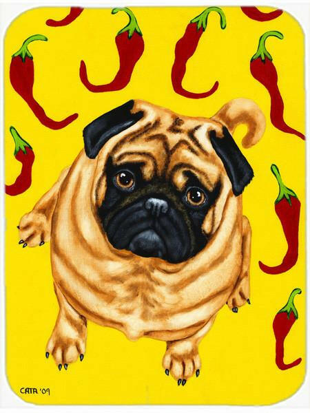 Pick a Pepper Pug Cutting Board Tempered Glass Kitchen Cutting Surface, Heat Resistant Chopping, Non-Slip Feet, Food Prep & Serving