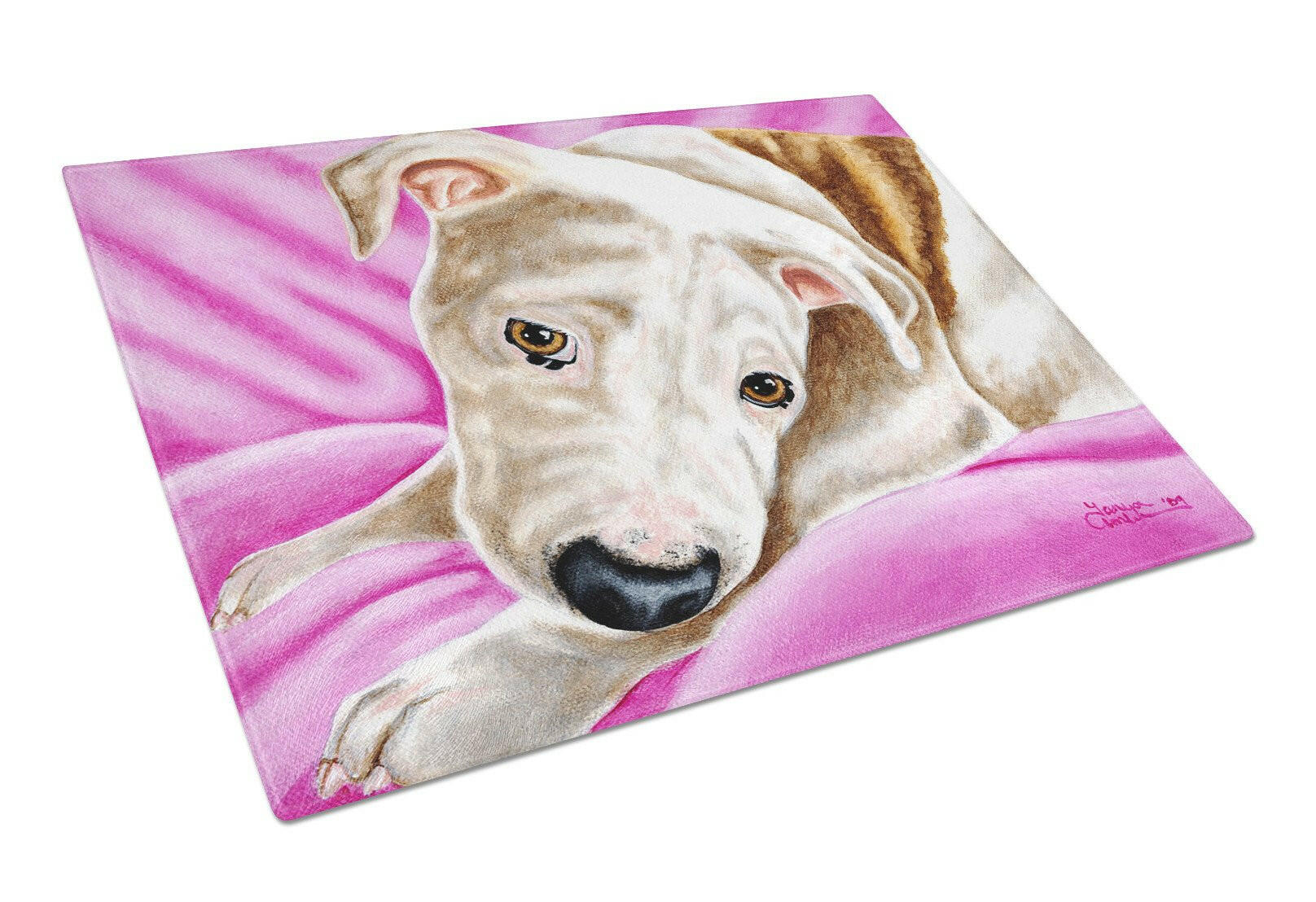 Dream Girl Pit Bull Cutting Board Tempered Glass Kitchen Cutting Surface, Heat Resistant Chopping, Non-Slip Feet, Food Prep & Serving