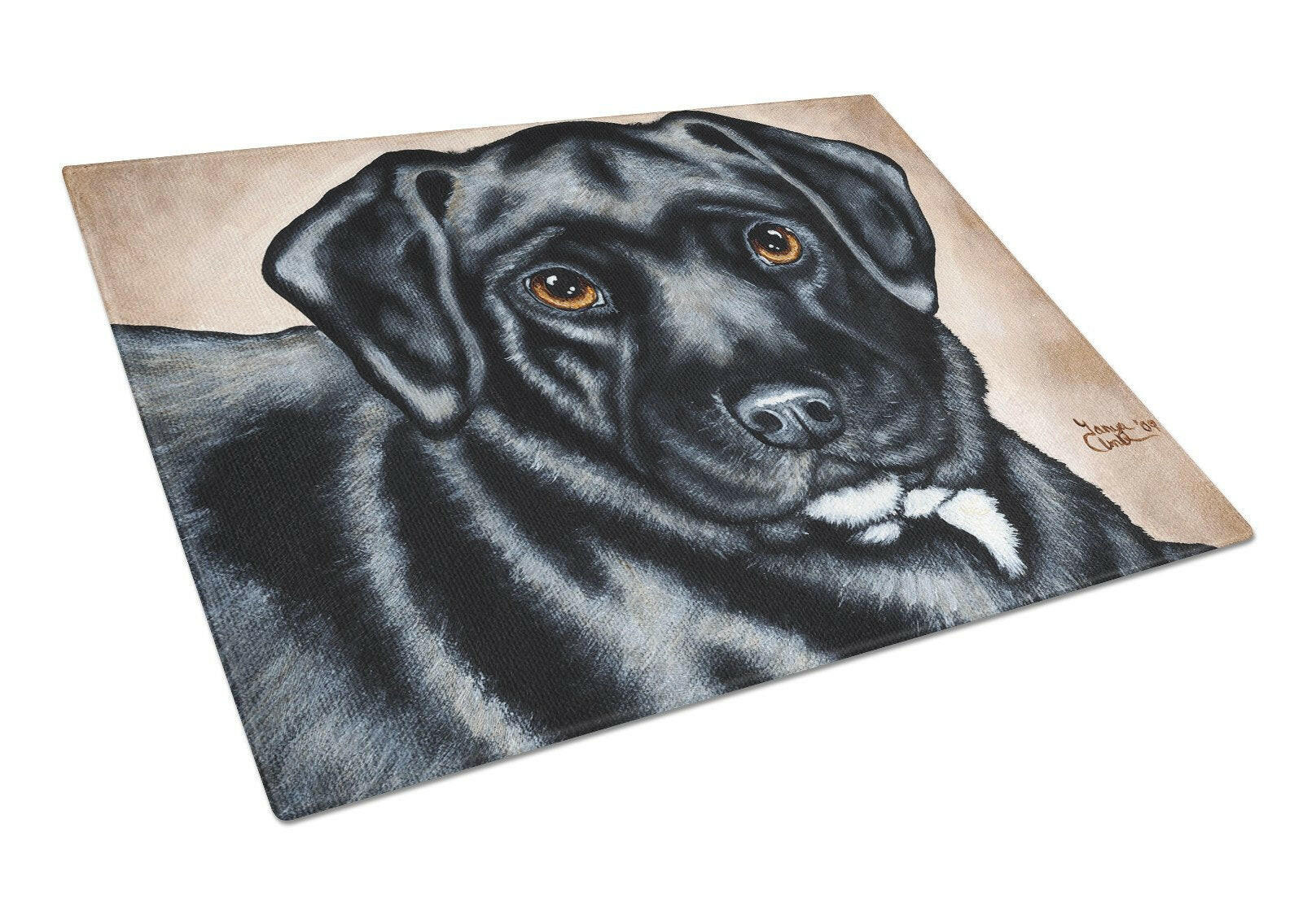 Black Bart the Labrador Cutting Board Tempered Glass Kitchen Cutting Surface, Heat Resistant Chopping, Non-Slip Feet, Food Prep & Serving