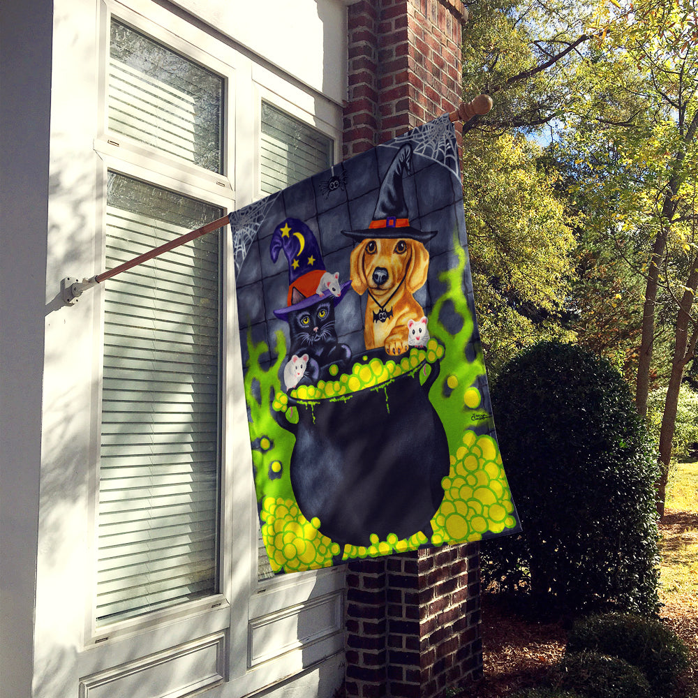 Brewing up Trouble Halloween Dachshund House Flag 28x40 Porch Sleeve Pole Decorative Outside Yard Banner Artwork Wall Hanging, Polyester