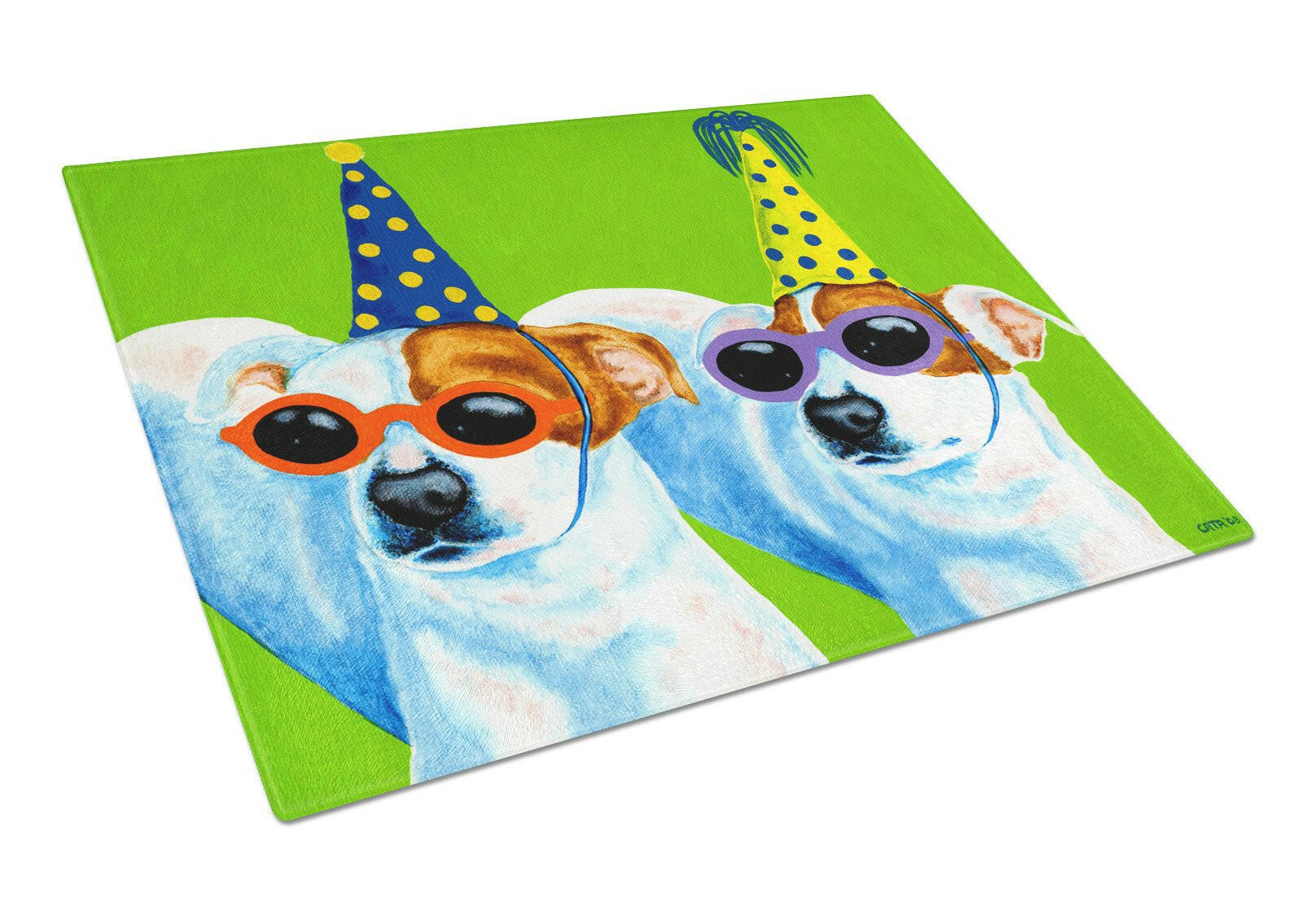Party Animals Jack Russell Terriers Cutting Board Tempered Glass Kitchen Cutting Surface, Heat Resistant Chopping, Non-Slip Feet, Food Prep & Serving