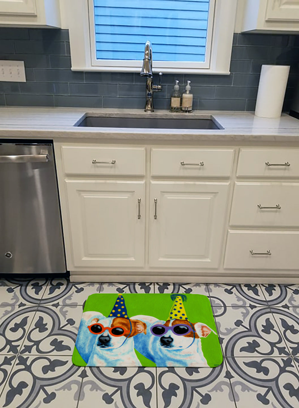 Party Animals Jack Russell Terriers Memory Foam Kitchen Mat Machine Washable Anti-Fatigue Cushion Comfort Bath or Kitchen Rug