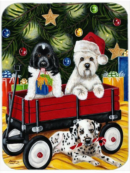Christmas Westie, Newfoundland, Dalmatian Cutting Board Tempered Glass Kitchen Cutting Surface, Heat Resistant Chopping, Non-Slip Feet, Food Prep & Serving