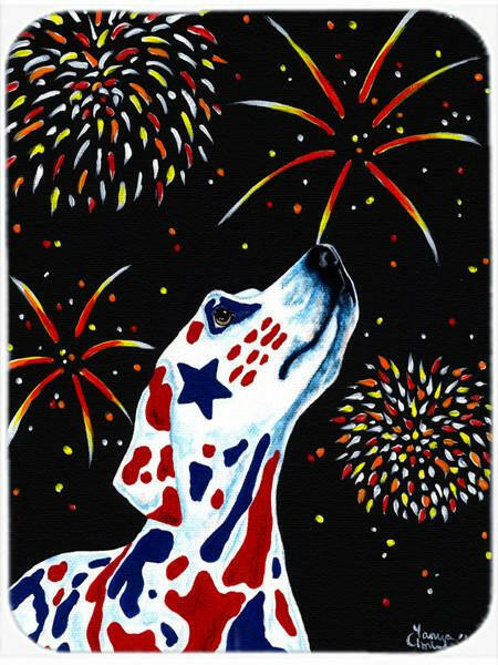 For our Heros Fireworks Patriotic Dalmatian Cutting Board Tempered Glass Kitchen Cutting Surface, Heat Resistant Chopping, Non-Slip Feet, Food Prep & Serving