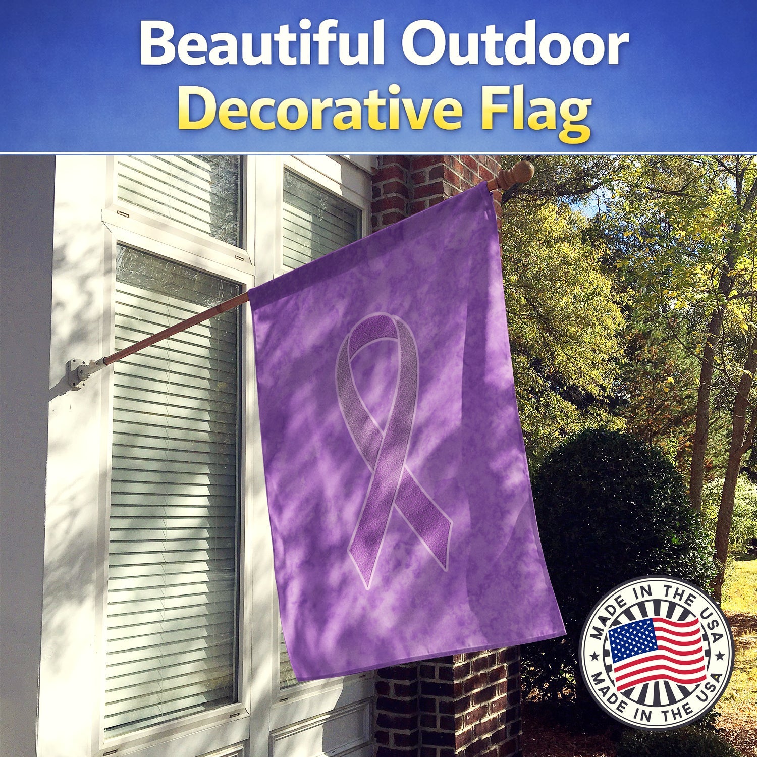 Lavender Ribbon for All Cancer Awareness House Flag 28x40 Porch Sleeve Pole Decorative Outside Yard Banner Artwork Wall Hanging, Polyester