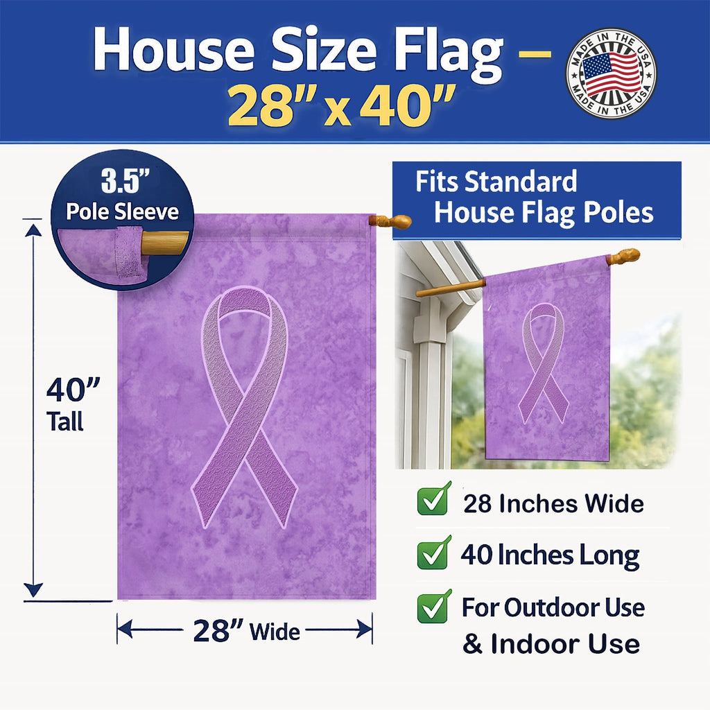 Lavender Ribbon for All Cancer Awareness House Flag 28x40 Porch Sleeve Pole Decorative Outside Yard Banner Artwork Wall Hanging, Polyester