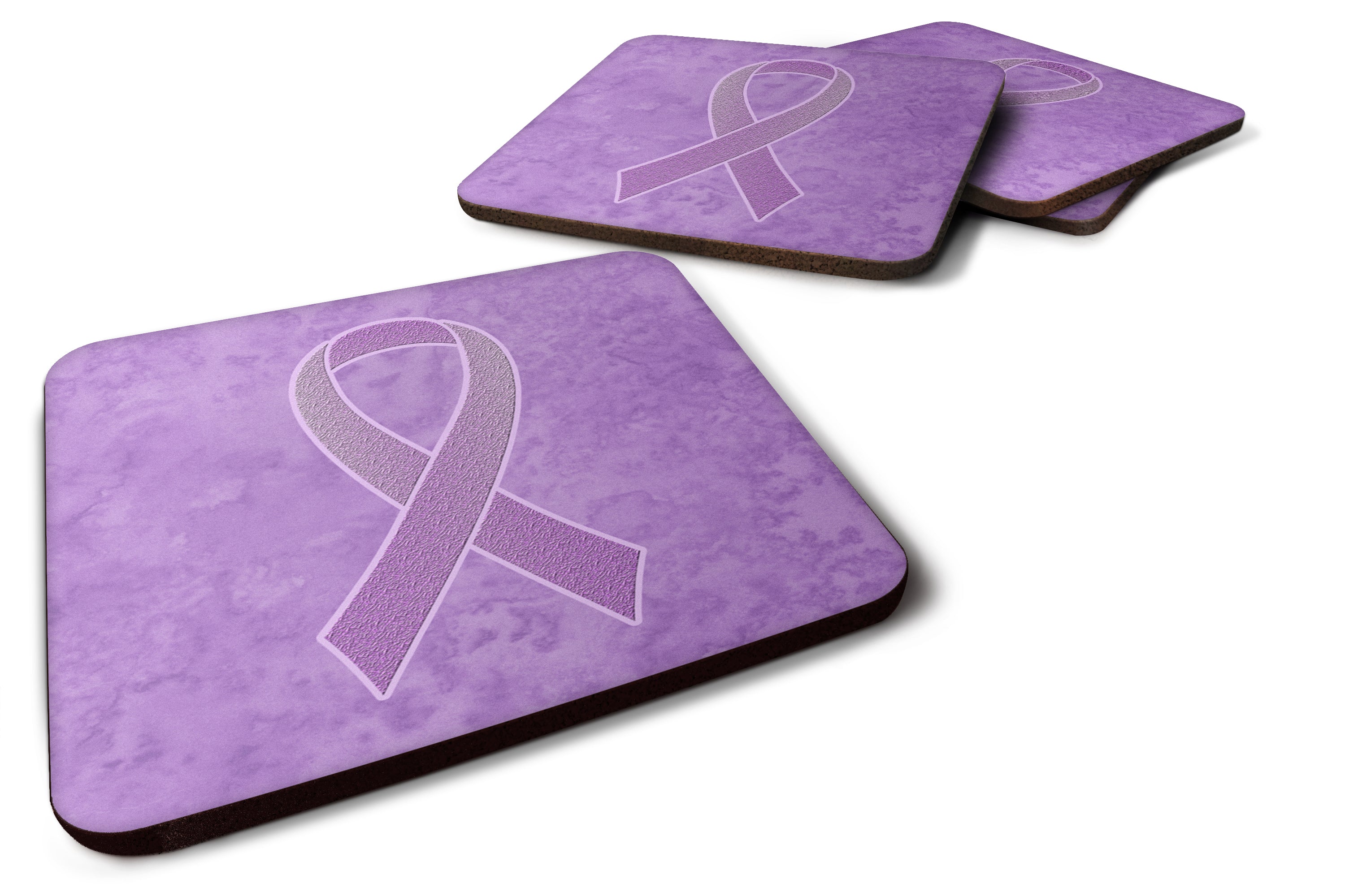Lavender Ribbon for All Cancer Awareness Foam Coasters Set of 4 Cup Coasters for Indoor Outdoor, Tabletop Protection, Anti Slip, Mouse pad Material