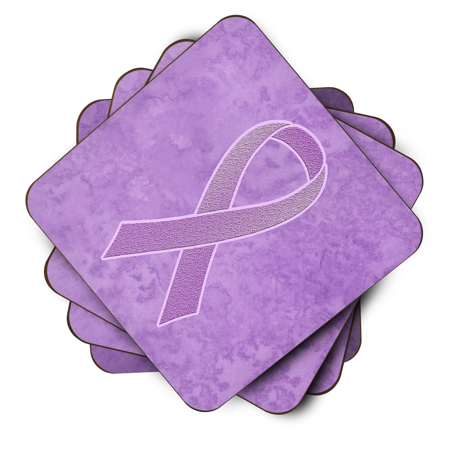 Lavender Ribbon for All Cancer Awareness Foam Coasters Set of 4 Cup Coasters for Indoor Outdoor, Tabletop Protection, Anti Slip, Mouse pad Material
