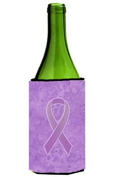 Lavender Ribbon for All Cancer Awareness Wine Bottle Hugger Gift Sleeve for Standard 750 ml Bottles, Insulated Reusable Also Fits Mini Shot & Pint Bottles