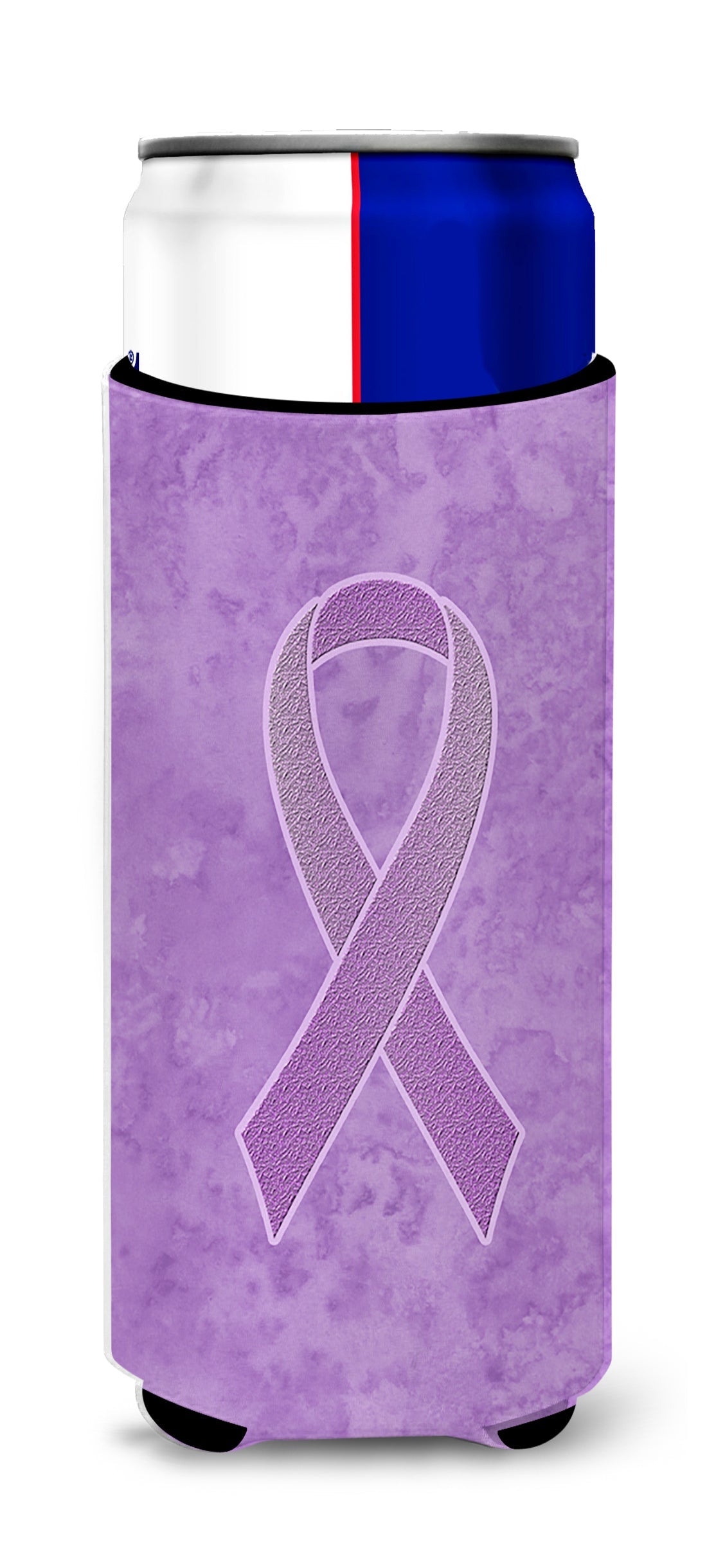Lavender Ribbon for All Cancer Awareness Slim Can Hugger , Insulated Foam Hugger for 12 oz Slim Cans, Beer Bottles & Water Bottles, Printed in USA