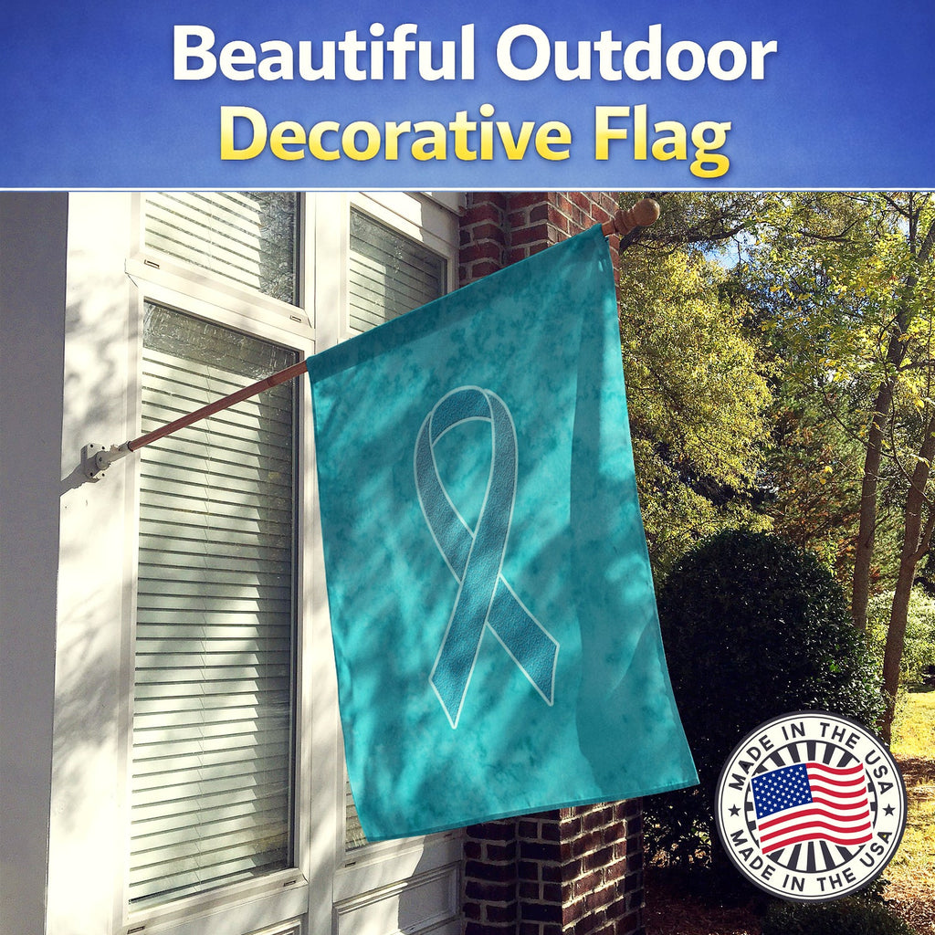 Teal Ribbon for Ovarian Cancer Awareness House Flag 28x40 Porch Sleeve Pole Decorative Outside Yard Banner Artwork Wall Hanging, Polyester