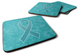 Teal Ribbon for Ovarian Cancer Awareness Foam Coasters Set of 4 Cup Coasters for Indoor Outdoor, Tabletop Protection, Anti Slip, Mouse pad Material