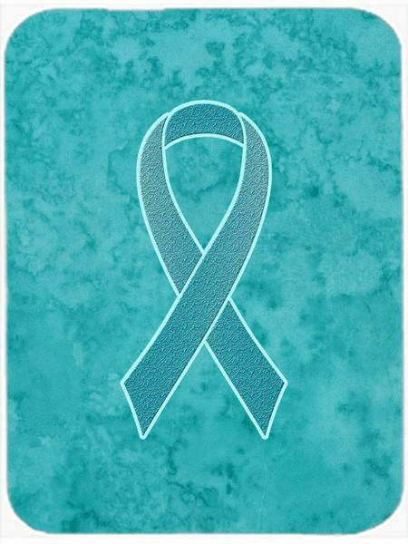 Teal Ribbon for Ovarian Cancer Awareness Cutting Board Tempered Glass Kitchen Cutting Surface, Heat Resistant Chopping, Non-Slip Feet, Food Prep & Serving