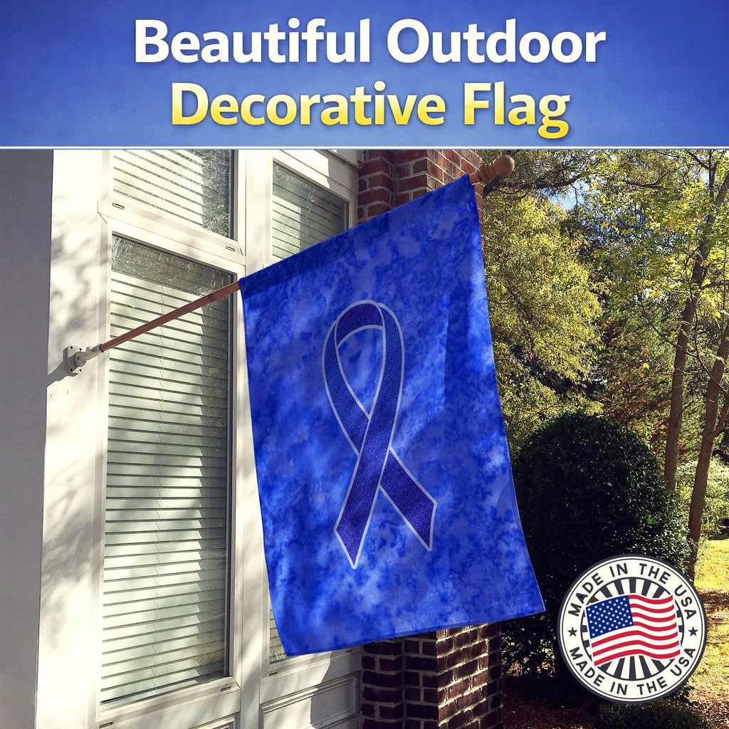 Dark Blue Ribbon for Colon Cancer Awareness House Flag 28x40 Porch Sleeve Pole Decorative Outside Yard Banner Artwork Wall Hanging, Polyester