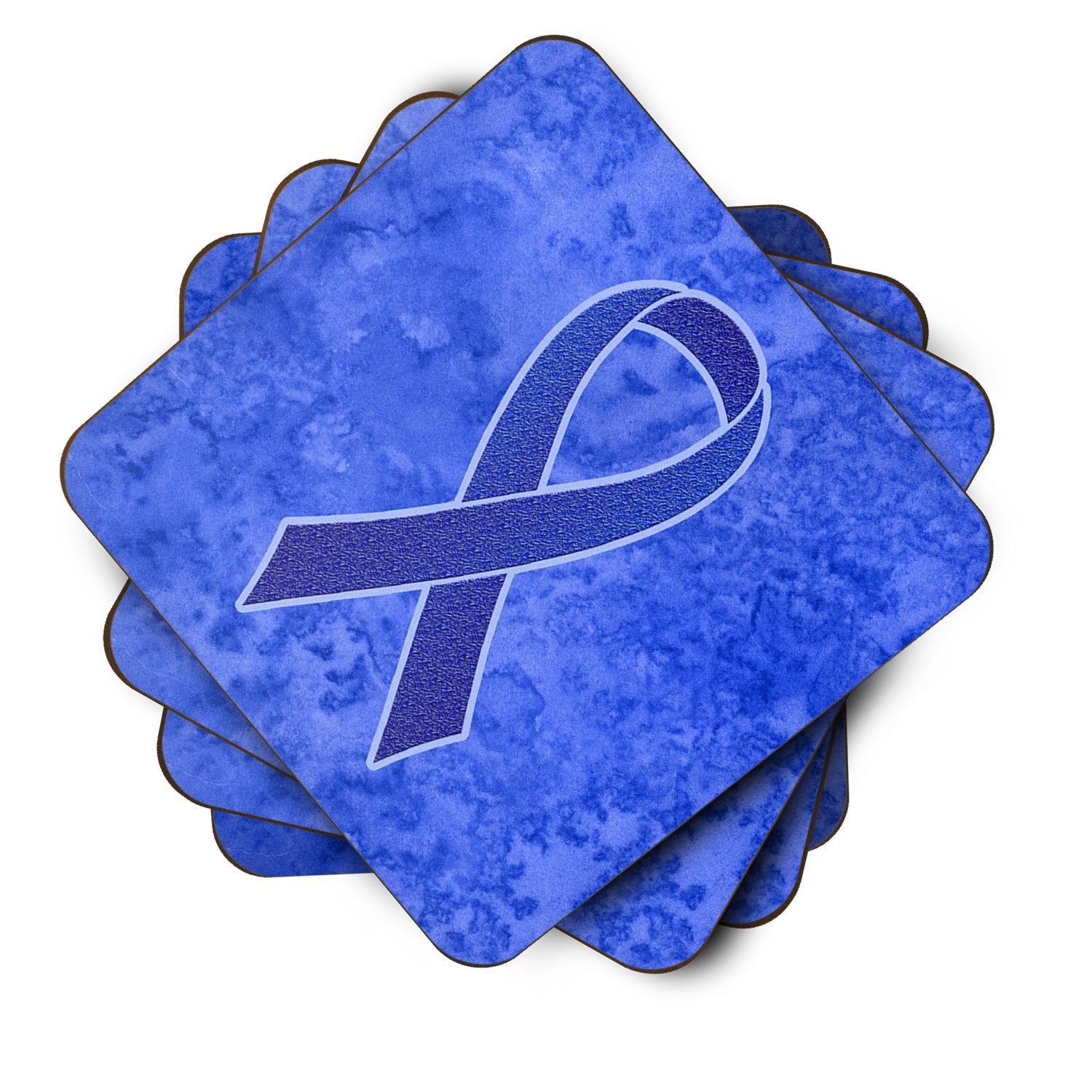 Dark Blue Ribbon for Colon Cancer Awareness Foam Coasters Set of 4 Cup Coasters for Indoor Outdoor, Tabletop Protection, Anti Slip, Mouse pad Material