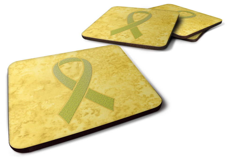 Yellow Ribbon for Sarcoma, Bone or Bladder Cancer Awareness Foam Coasters Set of 4 Cup Coasters for Indoor Outdoor, Tabletop Protection, Anti Slip, Mouse pad Material