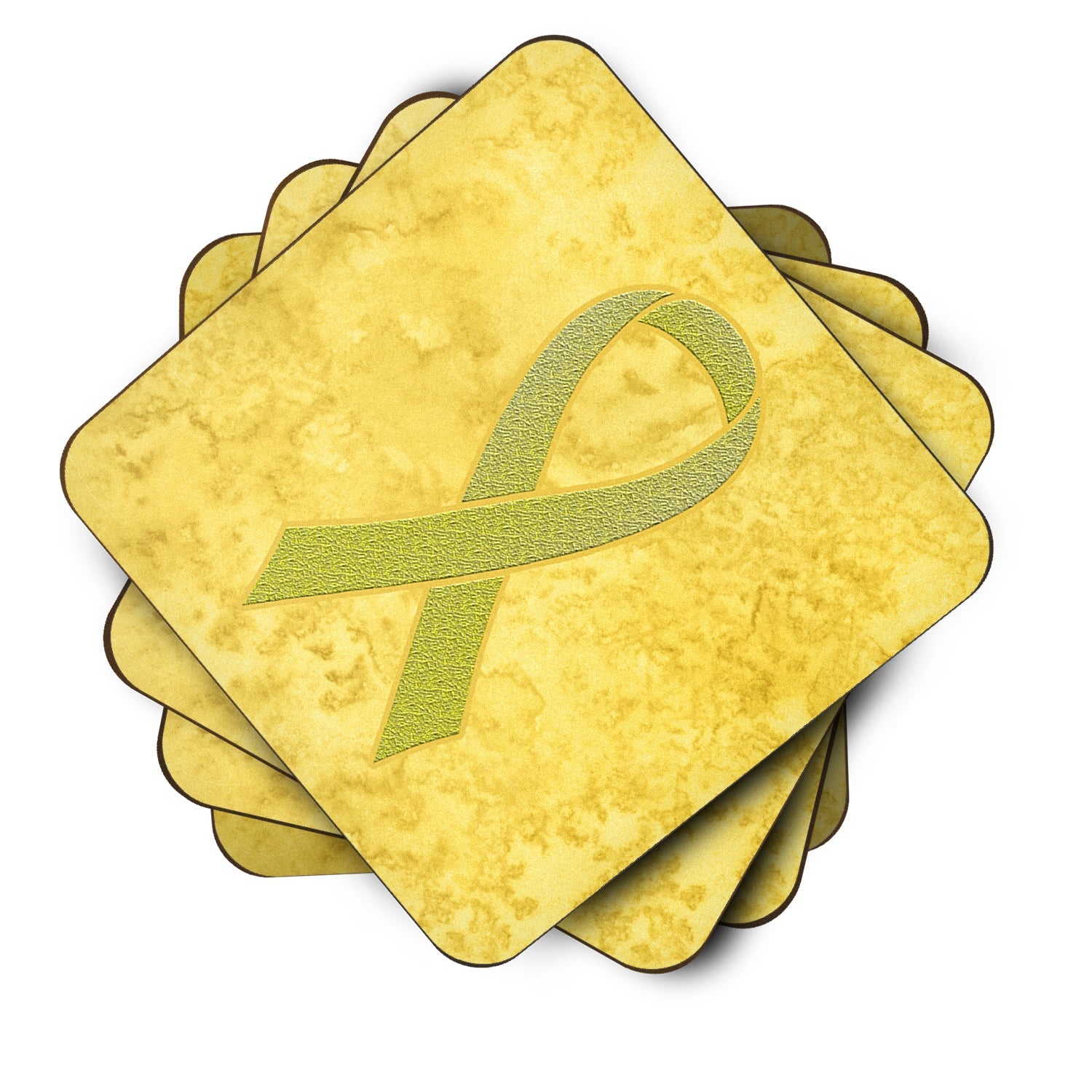 Yellow Ribbon for Sarcoma, Bone or Bladder Cancer Awareness Foam Coasters Set of 4 Cup Coasters for Indoor Outdoor, Tabletop Protection, Anti Slip, Mouse pad Material