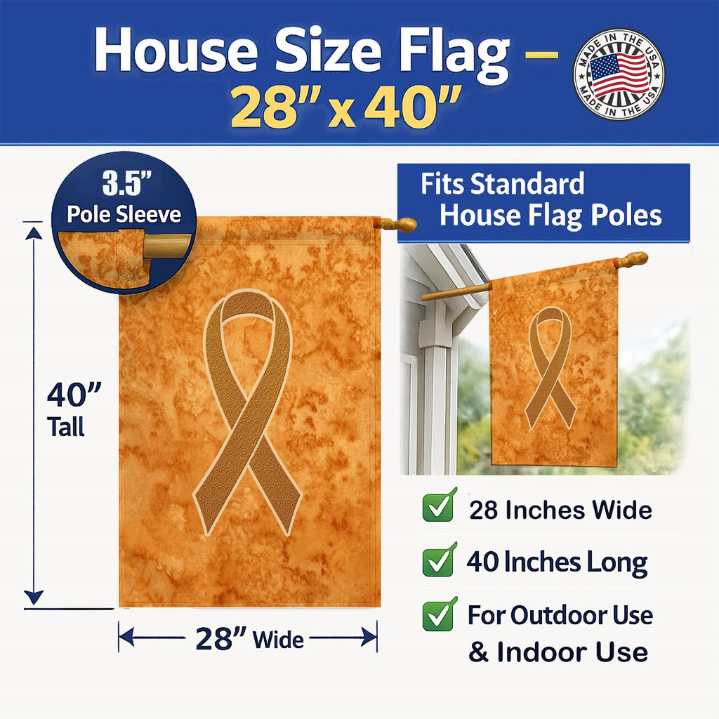 Orange Ribbon for Leukemia Awareness House Flag 28x40 Porch Sleeve Pole Decorative Outside Yard Banner Artwork Wall Hanging, Polyester