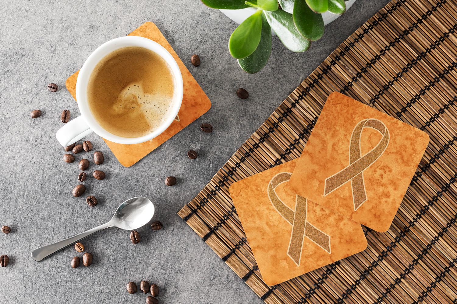 Orange Ribbon for Leukemia Awareness Foam Coasters Set of 4 Cup Coasters for Indoor Outdoor, Tabletop Protection, Anti Slip, Mouse pad Material