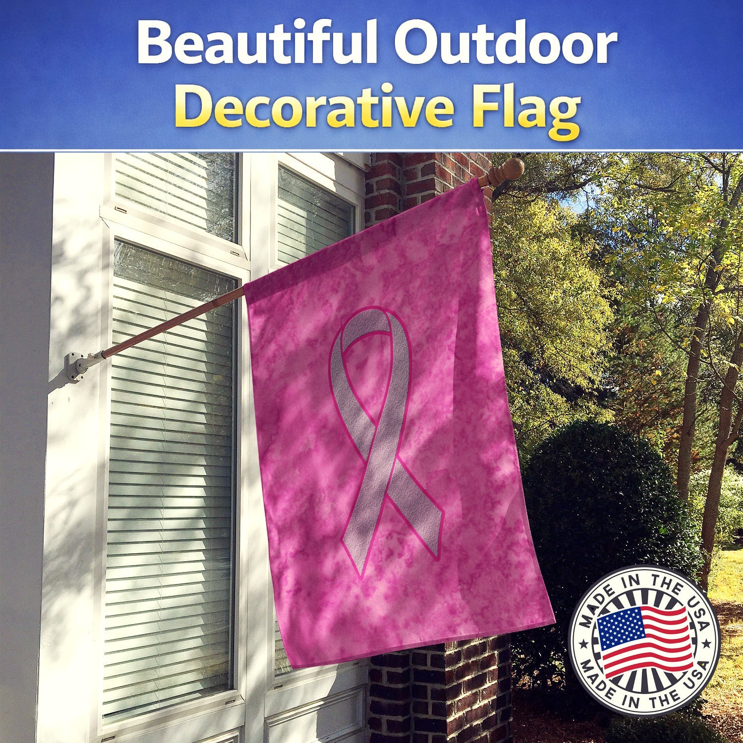 Pink Ribbon for Breast Cancer Awareness House Flag 28x40 Porch Sleeve Pole Decorative Outside Yard Banner Artwork Wall Hanging, Polyester