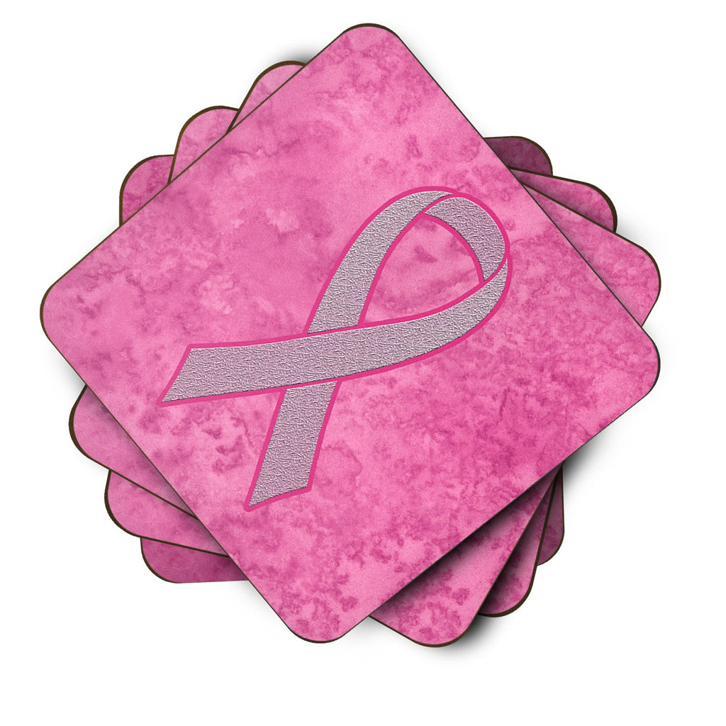 Pink Ribbon for Breast Cancer Awareness Foam Coasters Set of 4 Cup Coasters for Indoor Outdoor, Tabletop Protection, Anti Slip, Mouse pad Material