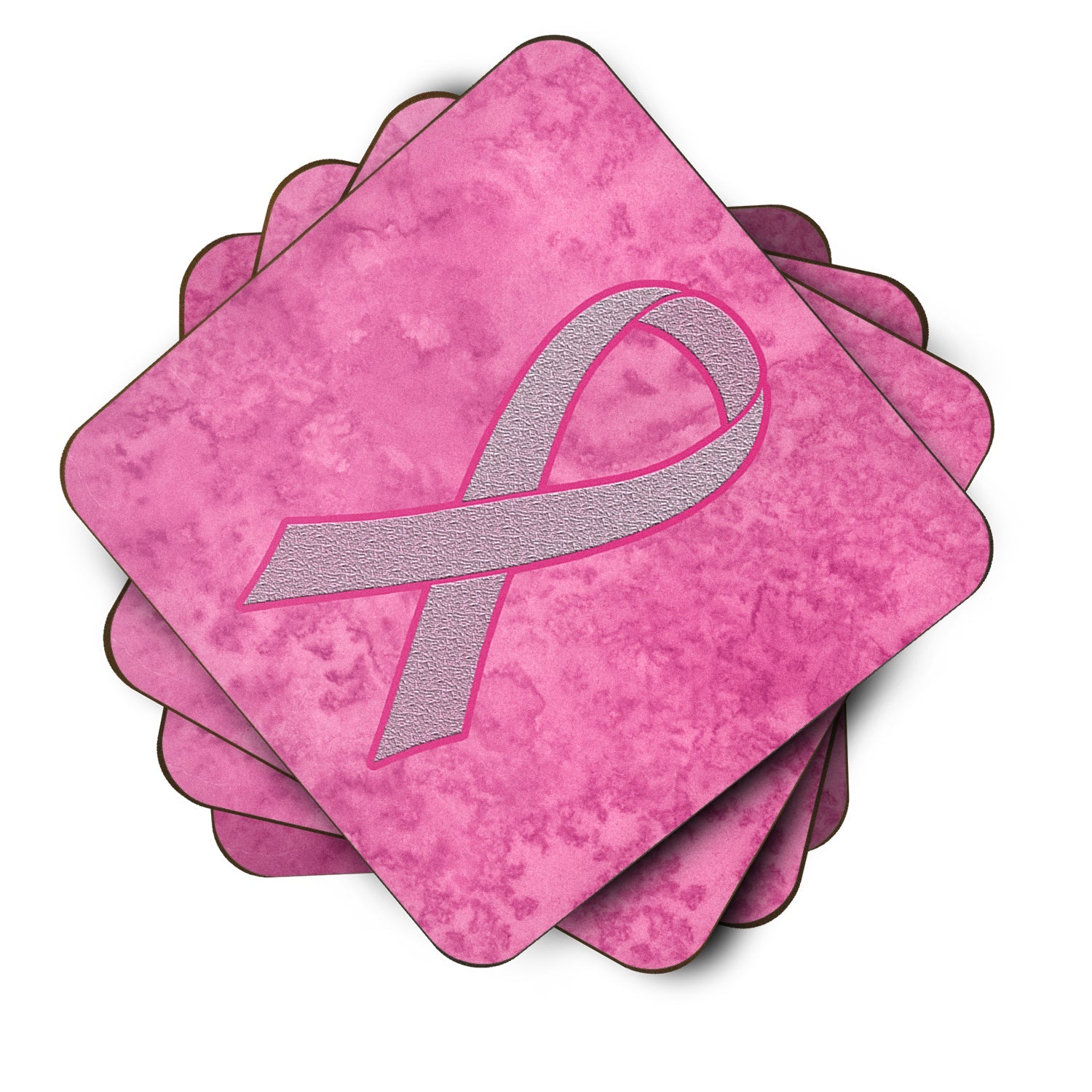 Pink Ribbon for Breast Cancer Awareness Foam Coasters Set of 4 Cup Coasters for Indoor Outdoor, Tabletop Protection, Anti Slip, Mouse pad Material
