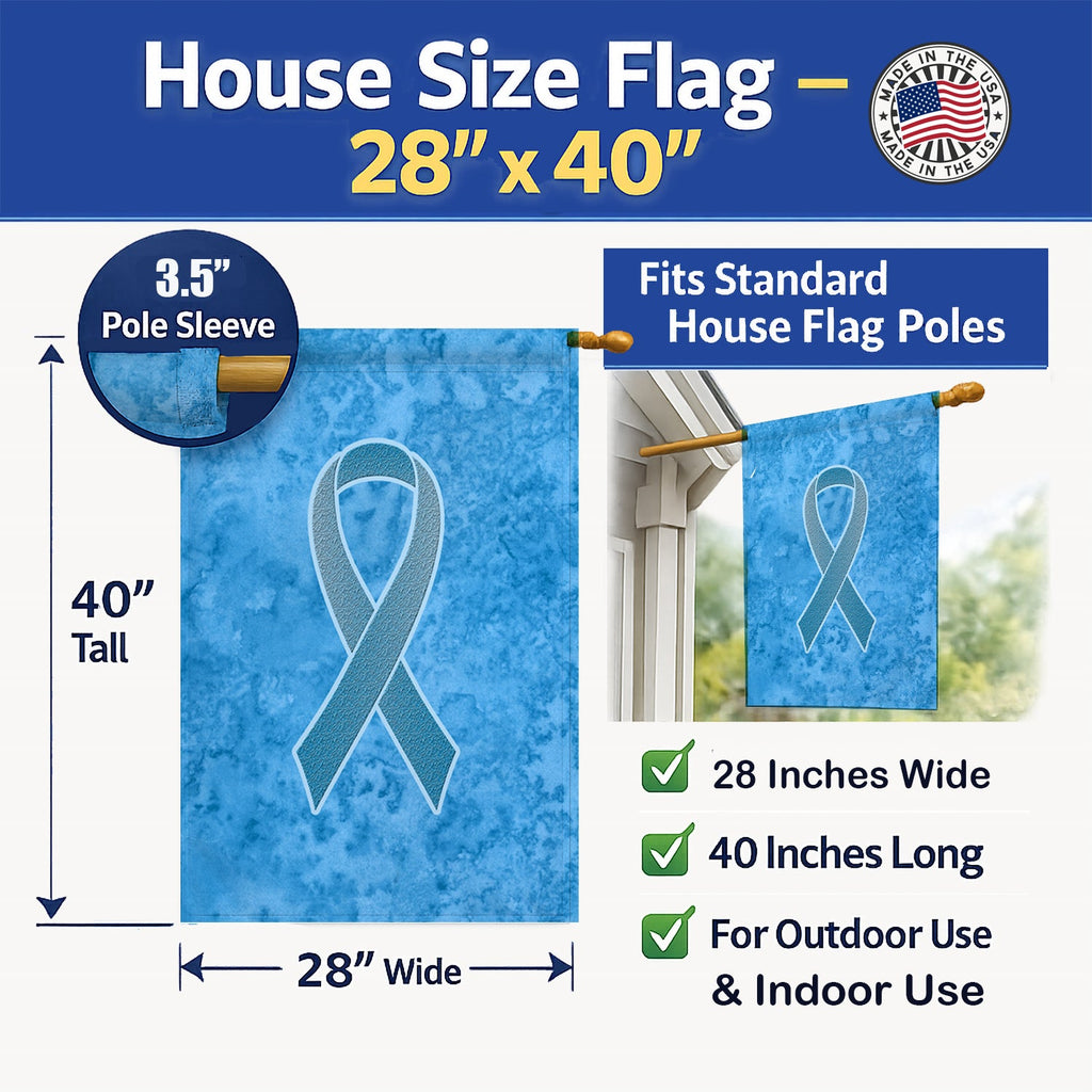 Blue Ribbon for Prostate Cancer Awareness House Flag 28x40 Porch Sleeve Pole Decorative Outside Yard Banner Artwork Wall Hanging, Polyester
