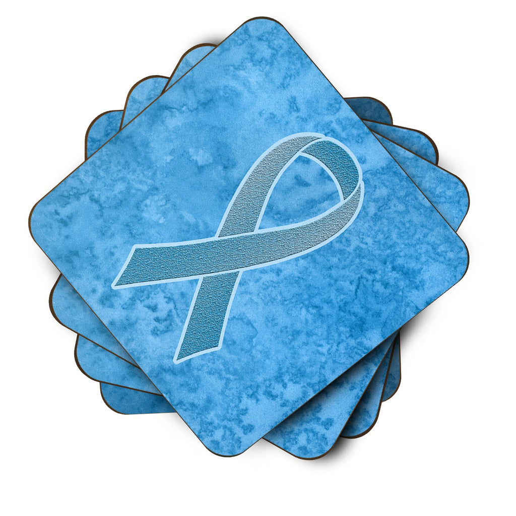 Blue Ribbon for Prostate Cancer Awareness Foam Coasters Set of 4 Cup Coasters for Indoor Outdoor, Tabletop Protection, Anti Slip, Mouse pad Material