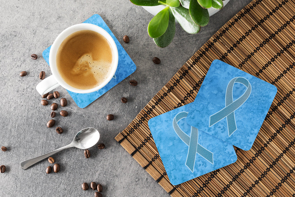 Blue Ribbon for Prostate Cancer Awareness Foam Coasters Set of 4 Cup Coasters for Indoor Outdoor, Tabletop Protection, Anti Slip, Mouse pad Material