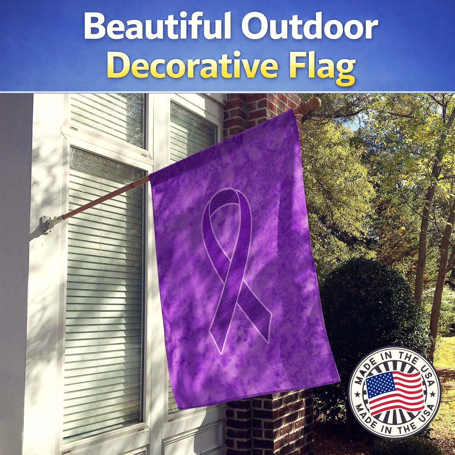 Purple Ribbon for Pancreatic and Leiomyosarcoma Cancer Awareness House Flag 28x40 Porch Sleeve Pole Decorative Outside Yard Banner Artwork Wall Hanging, Polyester